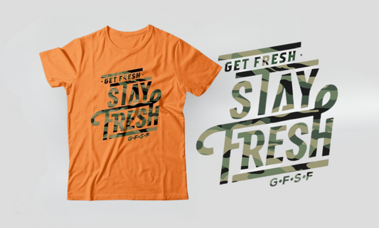 Fitted Men's White/Cream/Orange/Neon Green T-Shirt with Camo Design