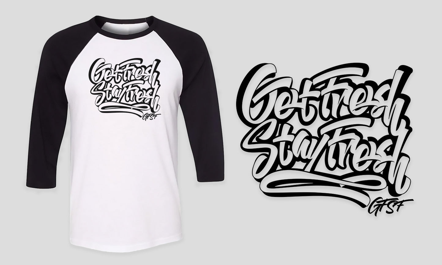 Fitted Men's White & Black 3/4 Quarter Sleeve Graffiti GFSF T-Shirt