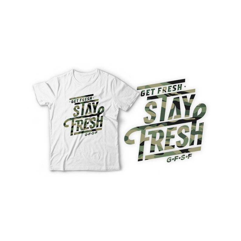 Fitted Men's White/Cream/Orange/Neon Green T-Shirt with Camo Design
