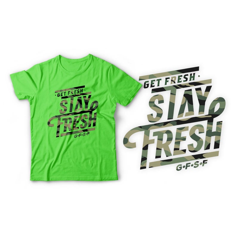 Fitted Men's White/Cream/Orange/Neon Green T-Shirt with Camo Design